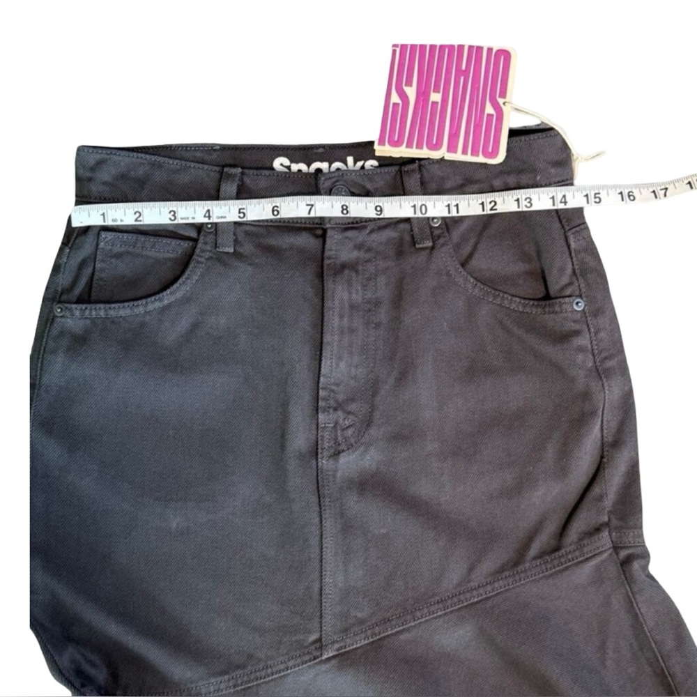 Mother Snacks Crinkle Cut Asymmetrical Denim‎ Midi Skirt Black Size 27 NWT - Picture 12 of 15